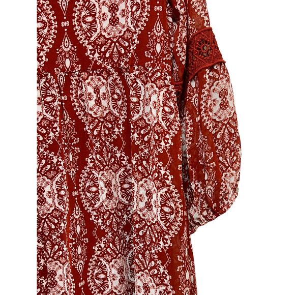 As U Wish 3/4 Sleeve V Neck Eyelet Pullover Top Red Women's Size Large - Picture 9 of 11